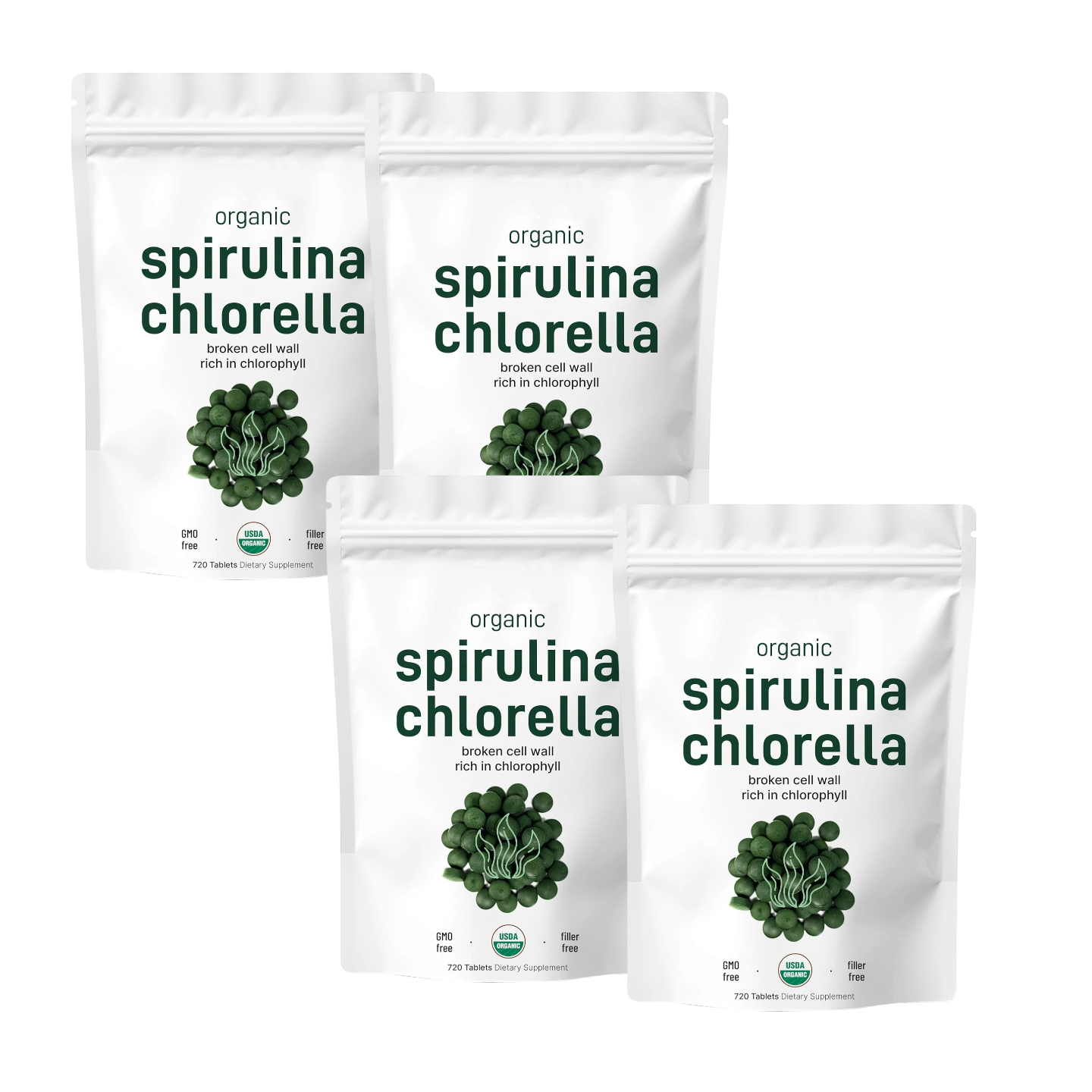 Organic Chlorella Spirulina Tablets, 3000mg Per Serving, 720 Counts, 4 Months Supply, 50/50 Blend Superfood