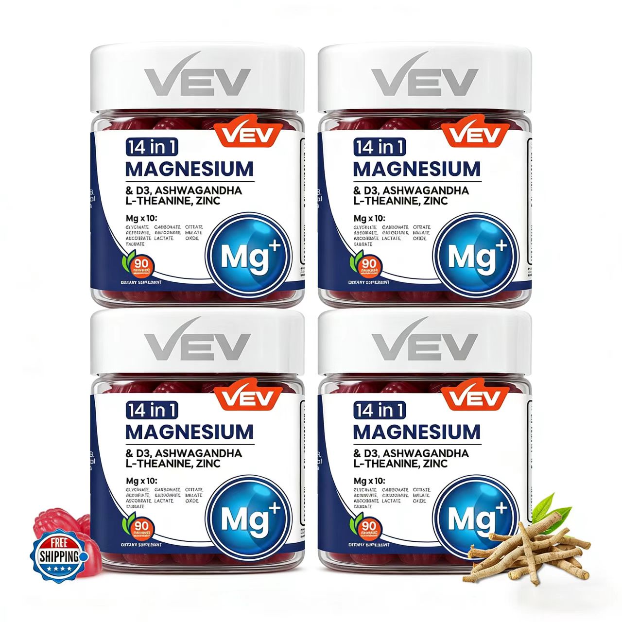 14-in-1 Magnesium Complex Gummies with Ashwagandha, L-Theanine, D3