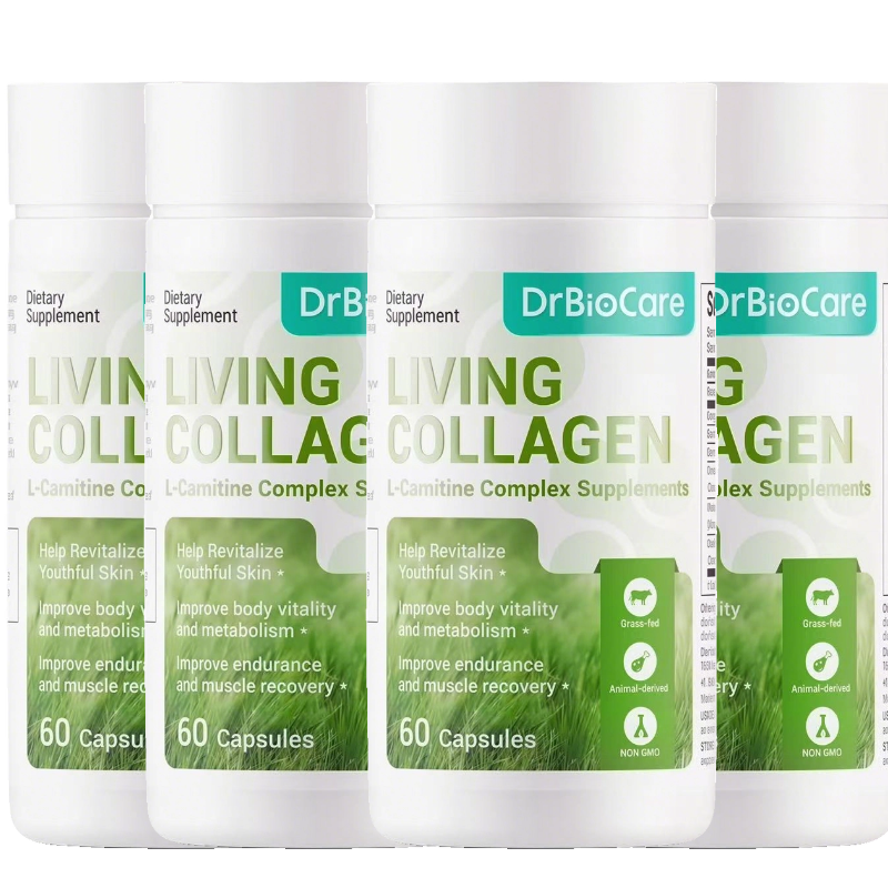 Living Collagen L-Carnitine Complex Supplement, Grass Fed Bovine Collagen Peptides, Non-GMO, 60 Capsules