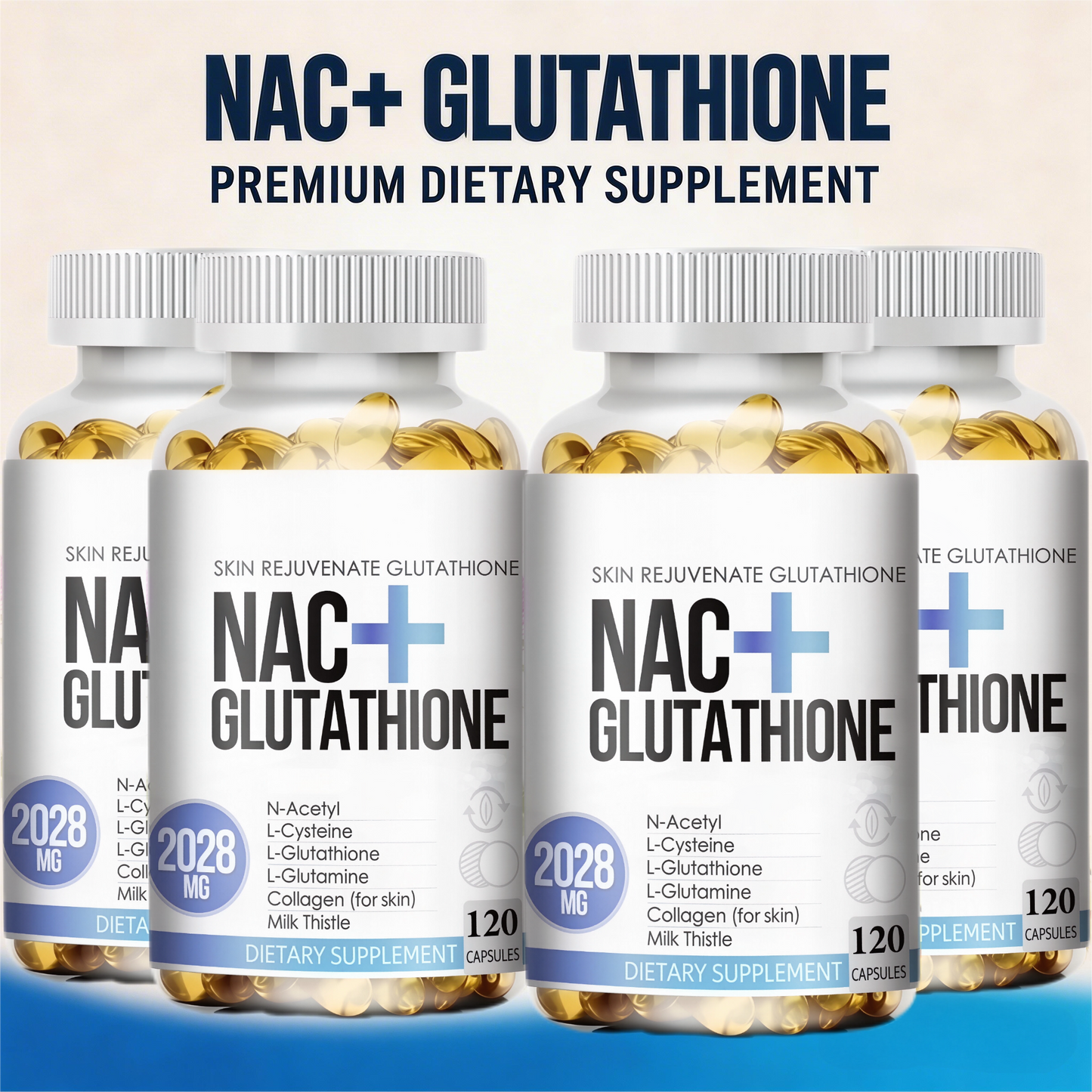 NAC Glutathione Collagen Capsules 2028mg Skin Whitening Anti-Aging Antioxidant , Supports Liver Health,120 Capsules