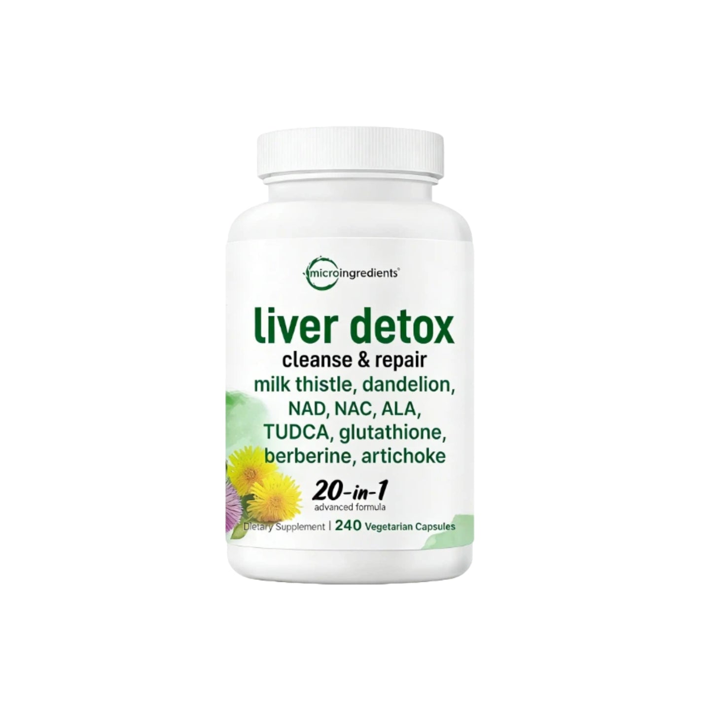 Liver Detox, 240 Veggie Capsules | 20-in-1 Advanced Support Complex with Milk Thistle, Dandelion, NAD, NAC, ALA