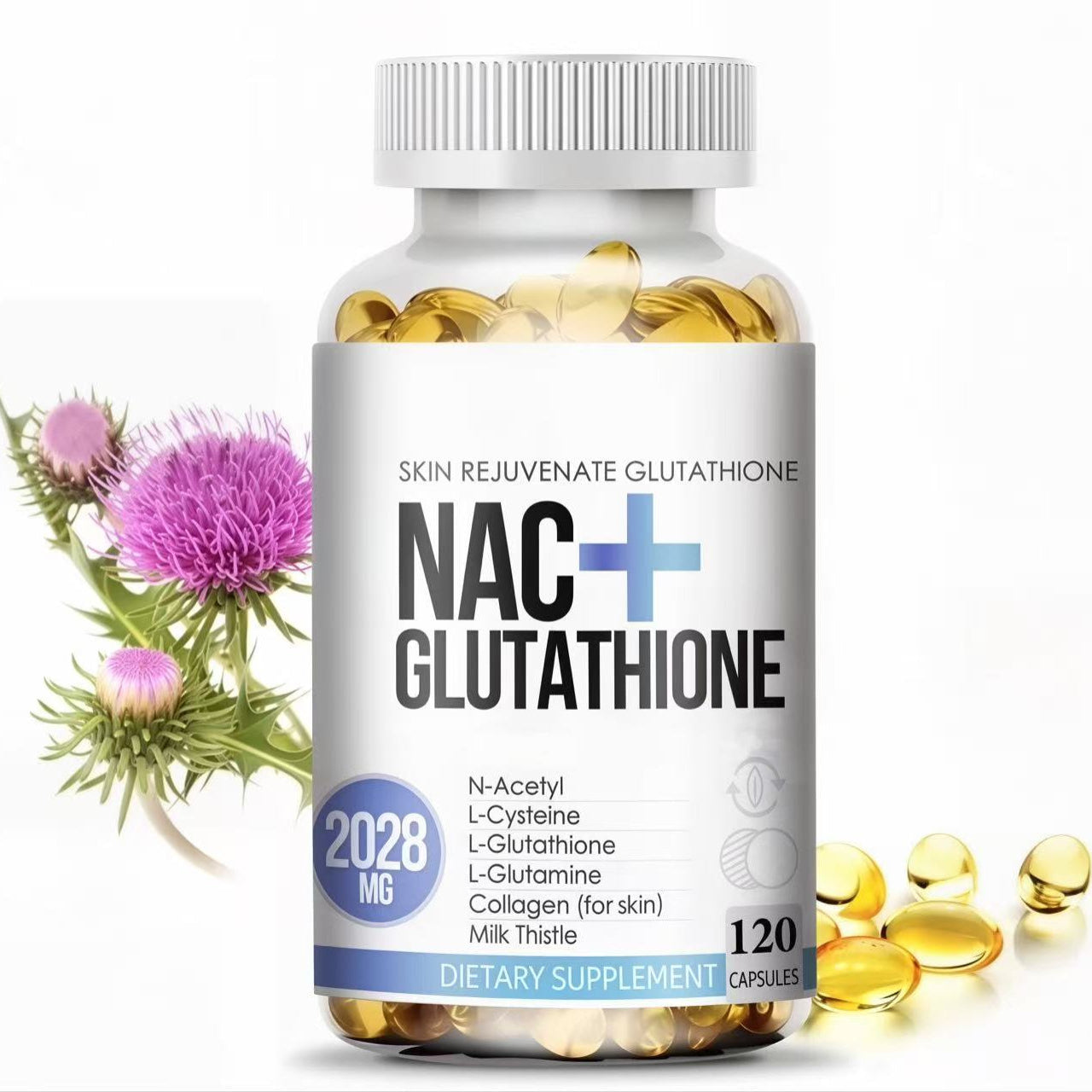 NAC Glutathione Collagen Capsules 2028mg Skin Whitening Anti-Aging Antioxidant , Supports Liver Health,120 Capsules