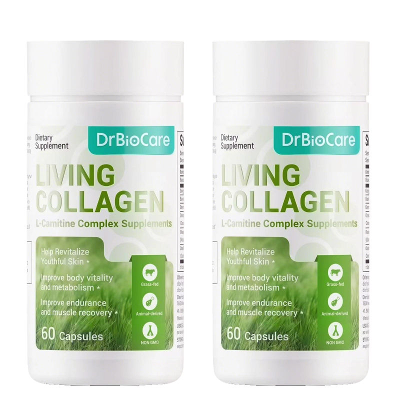 Living Collagen L-Carnitine Complex Supplement, Grass Fed Bovine Collagen Peptides, Non-GMO, 60 Capsules