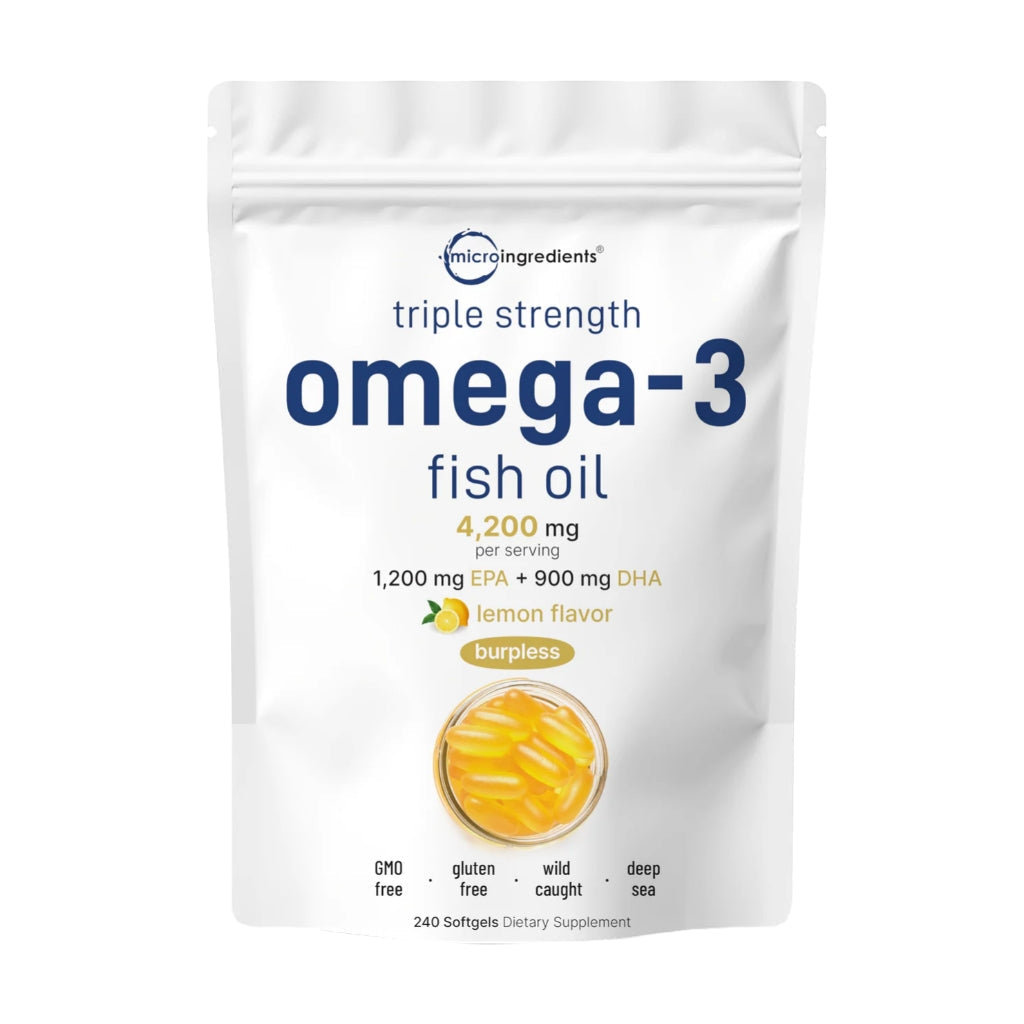 Omega 3 Fish Oil Supplements 4,200mg Per Serving| Lemon Flavored Burpless | EPA 1200mg + DHA 900mg