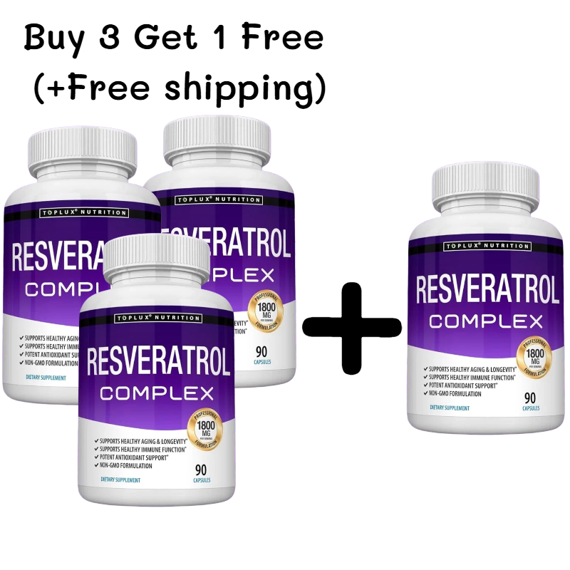 Resveratrol Supplement 1800 mg Antioxidant Complex - Overall Health Support,  Brain Function, for Men Women, 90 Capsules