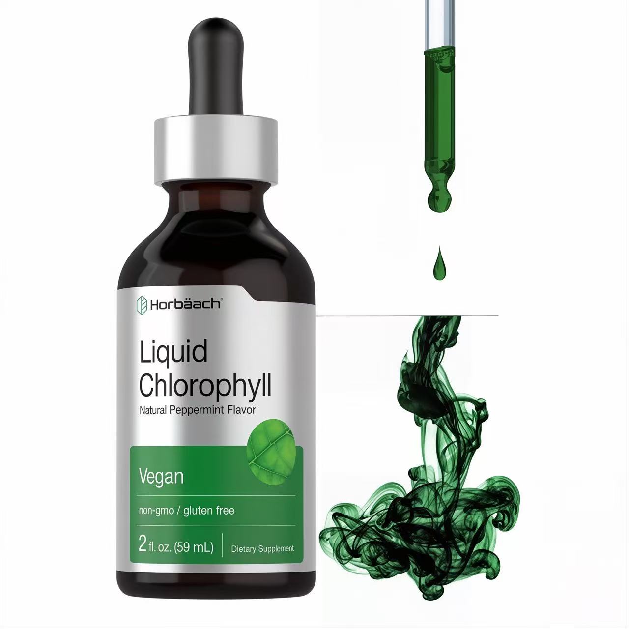 Liquid Chlorophyll Drops 2 oz Vegan, Non-GMO, and Gluten Free Formula | Natural Peppermint Flavor