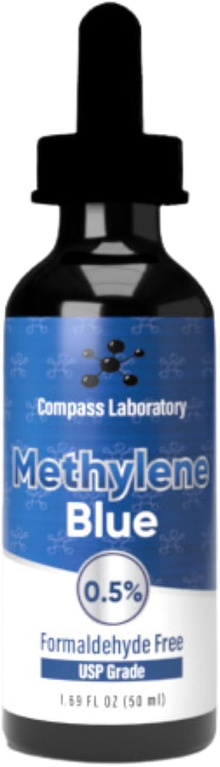 Methylene Blue Pharmaceutical Grade, USP Grade, Third-Party Tested Dietary Supplement for Humans, No Formaldehyde, Made in USA (0.5% 50ml Bottle)-Shop