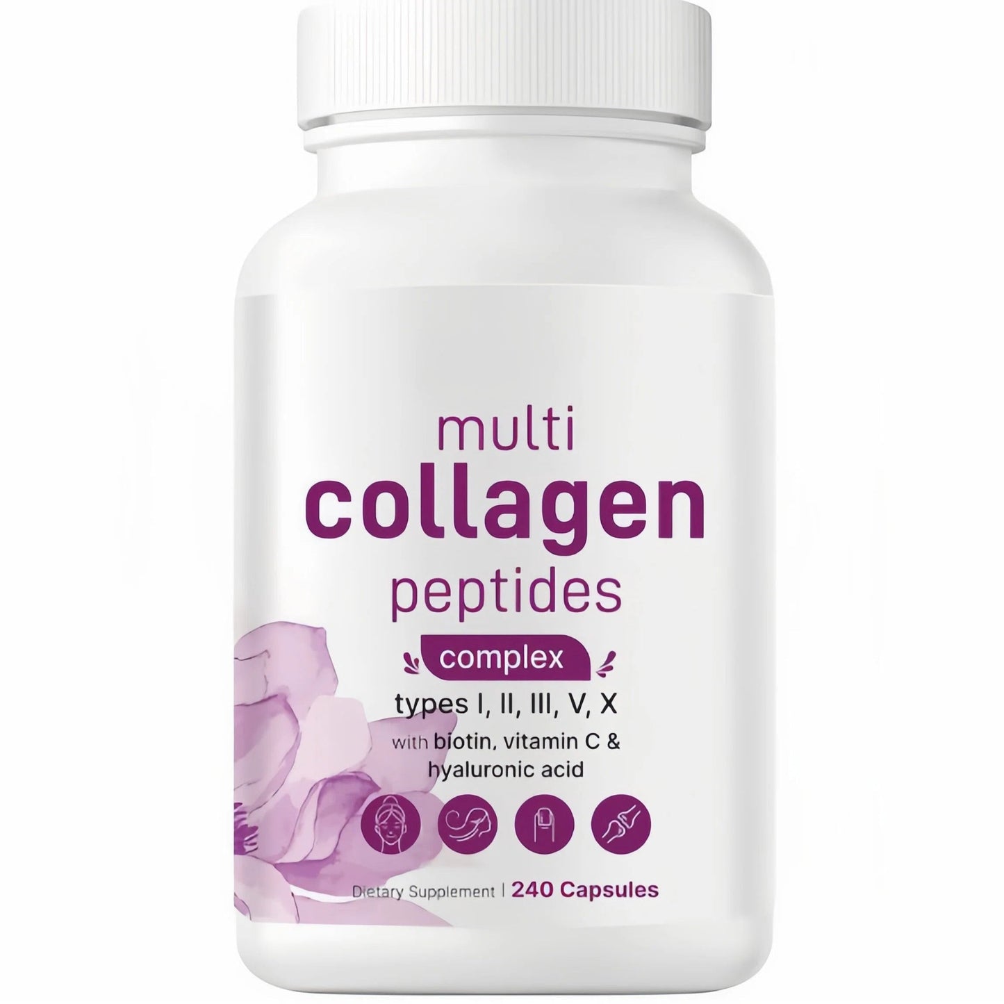Multi Collagen Pills for Women & Men, 240 Capsules | Type I, II, III, V, X | Non-GMO, Filler Free