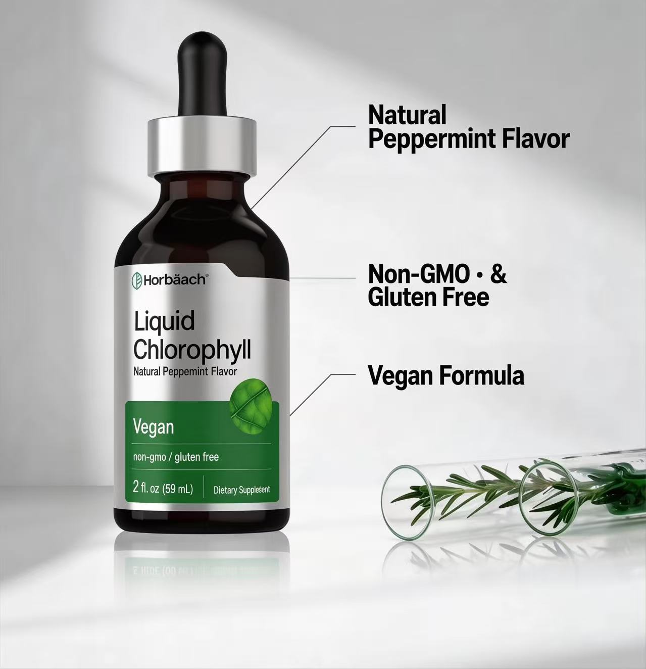 Liquid Chlorophyll Drops 2 oz Vegan, Non-GMO, and Gluten Free Formula | Natural Peppermint Flavor