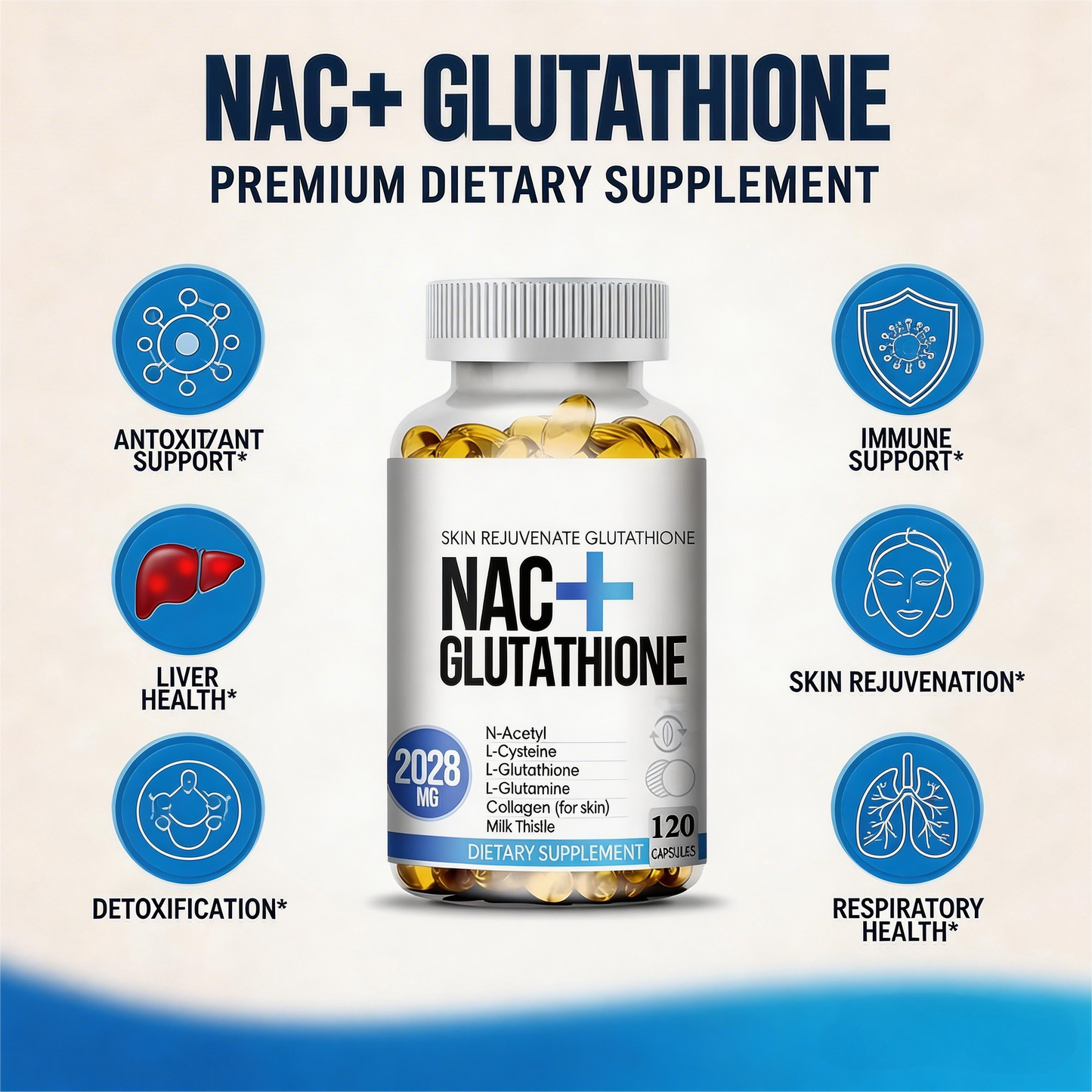 NAC Glutathione Collagen Capsules 2028mg Skin Whitening Anti-Aging Antioxidant , Supports Liver Health,120 Capsules