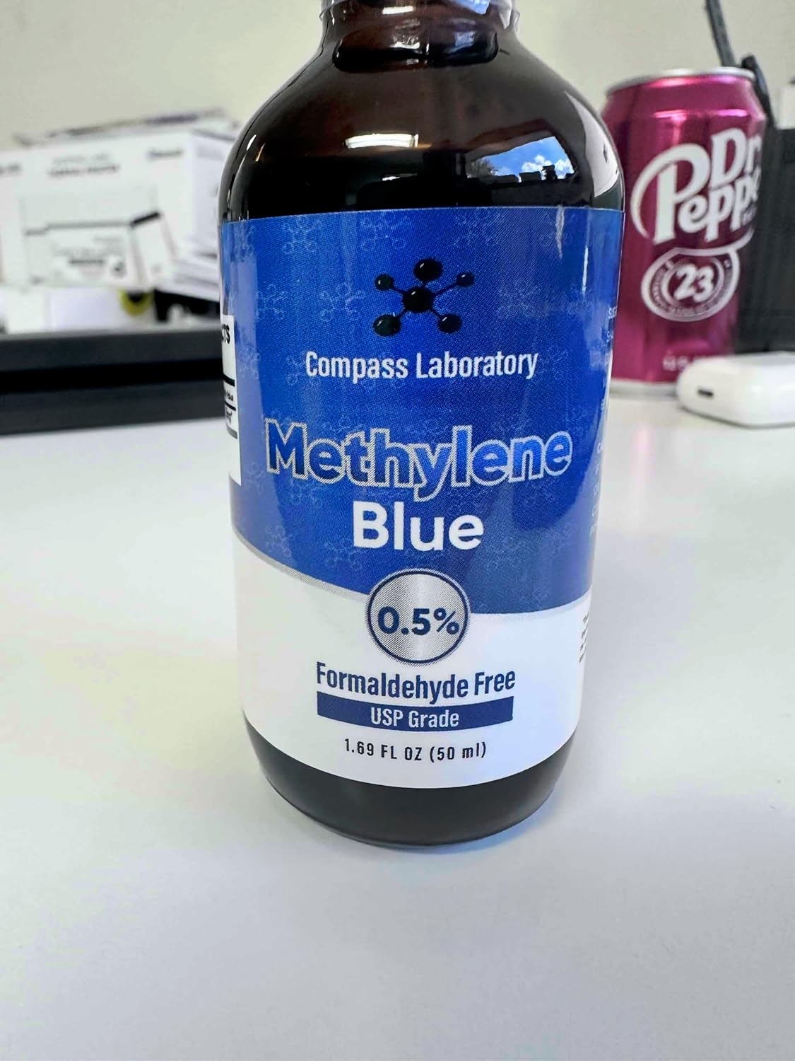 Methylene Blue Pharmaceutical Grade, USP Grade, Third-Party Tested Dietary Supplement for Humans, No Formaldehyde, Made in USA (0.5% 50ml Bottle)-Shop