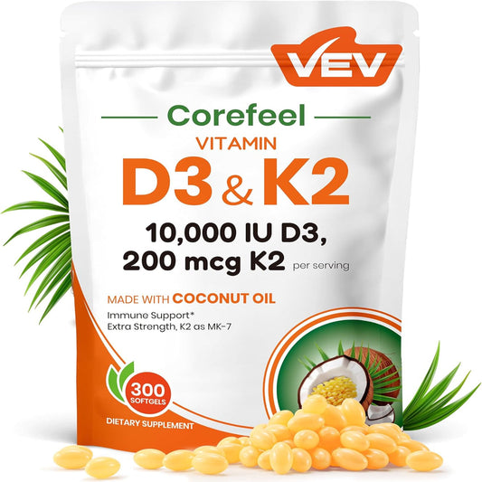 D3 + K2 MK-7 300 Softgels – High-Potency Bone & Cardiovascular Support with Coconut Oil