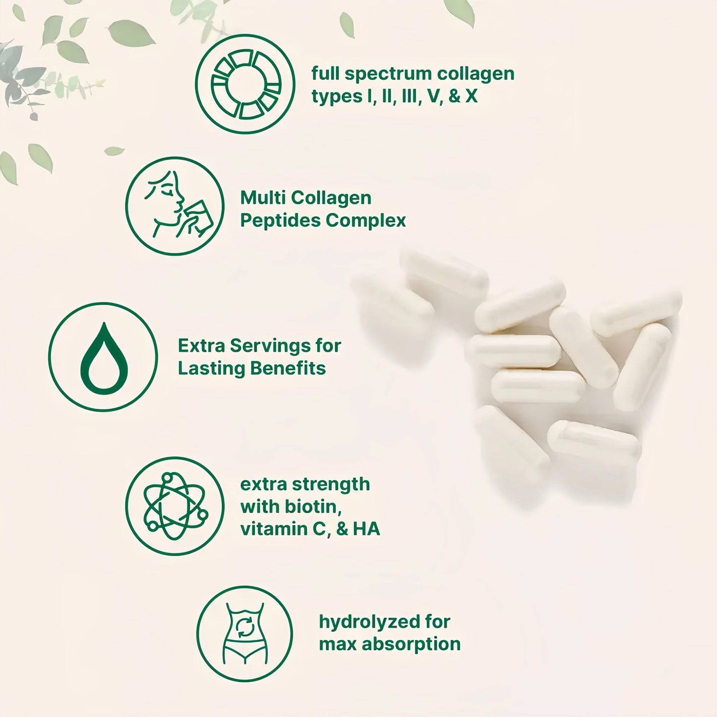 Multi Collagen Pills for Women & Men, 240 Capsules | Type I, II, III, V, X | Non-GMO, Filler Free