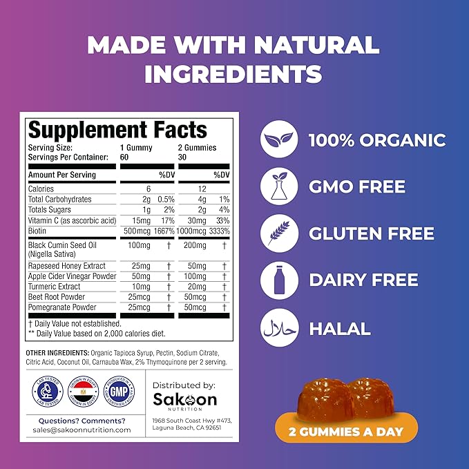 Sakoon nutrition Black Seed Oil Gummies with Honey and W/ 2%