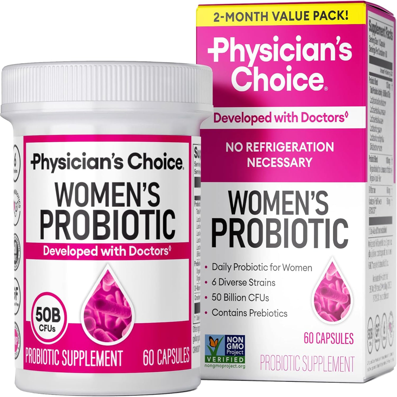 PH Balance, Digestive, UT, & Feminine Health - 50 Billion CFU - 6 Unique Strains for Women - Organic Prebiotics, Cranberry Extract+ - Probiotic - 60 CT