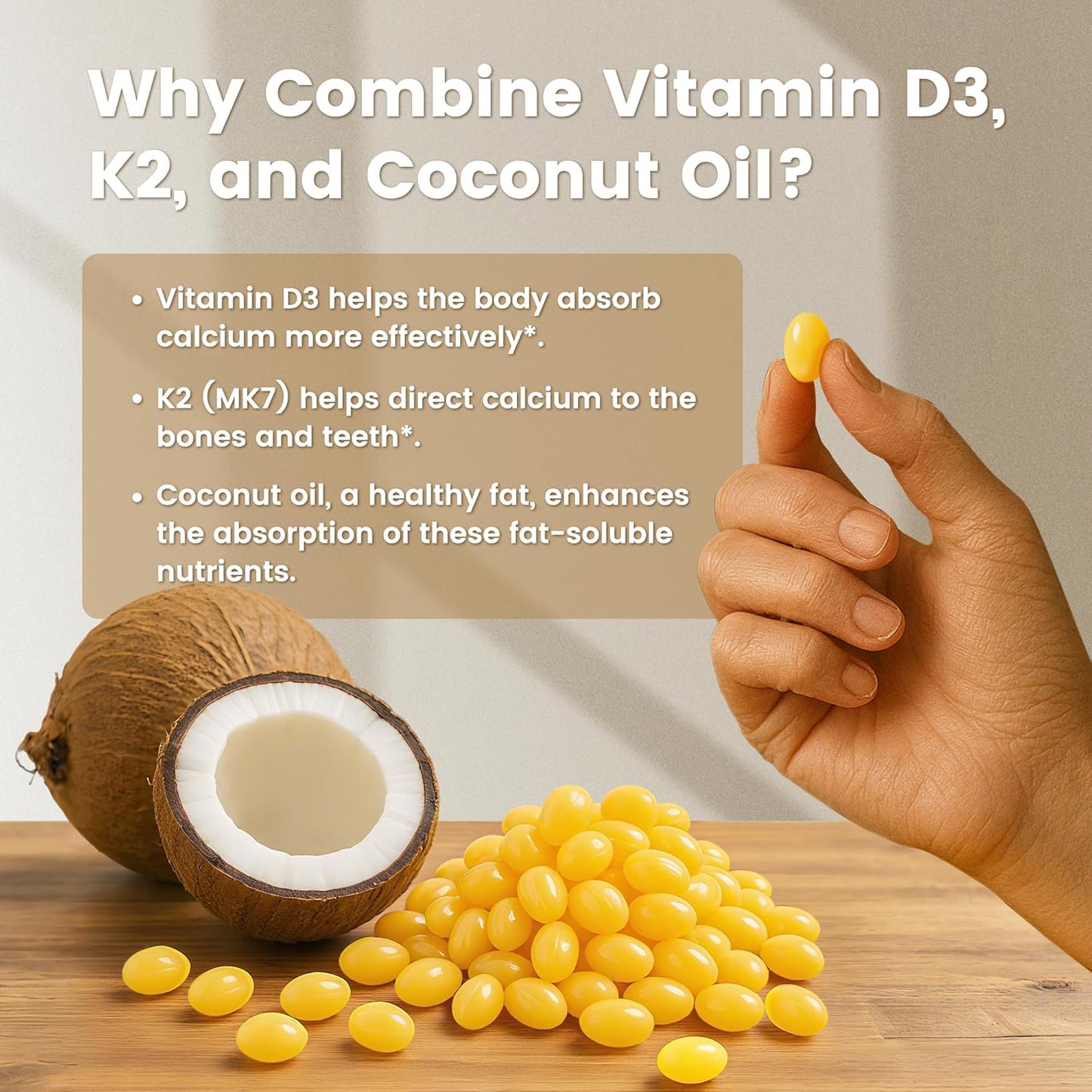 D3 + K2 MK-7 300 Softgels – High-Potency Bone & Cardiovascular Support with Coconut Oil