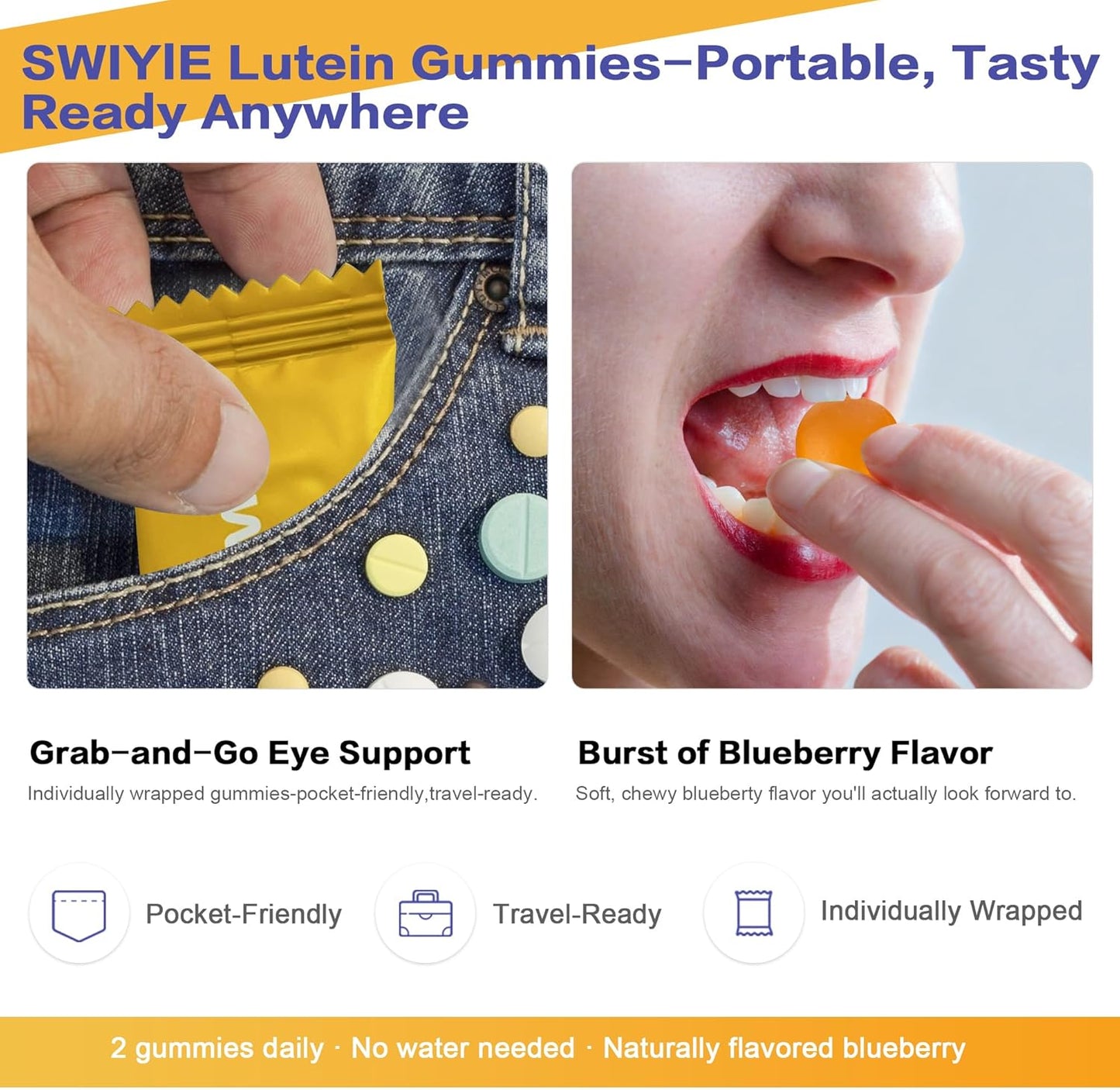 Lutein Gummies for Eye Health – Vision Support Eye Vitamins, Blueberry Flavor, 60 Gummies