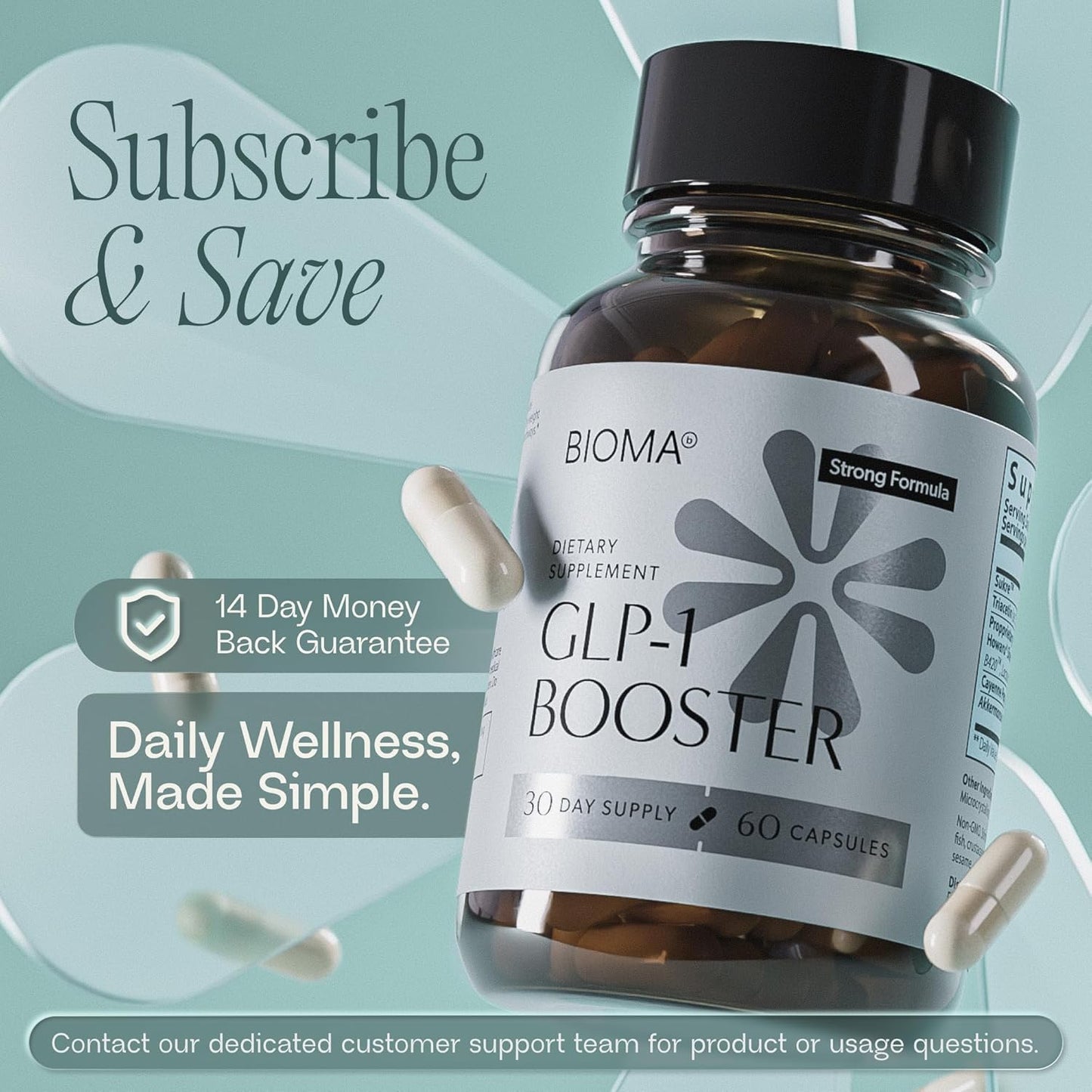 BIOMA GLP-1 Booster - Natural Appetite Control Supplement with Clinically Proven Probiotics, Prebiotics & Postbiotics - Support Weight Management & Satiety, (60 Capsules - 30 Day Supply)