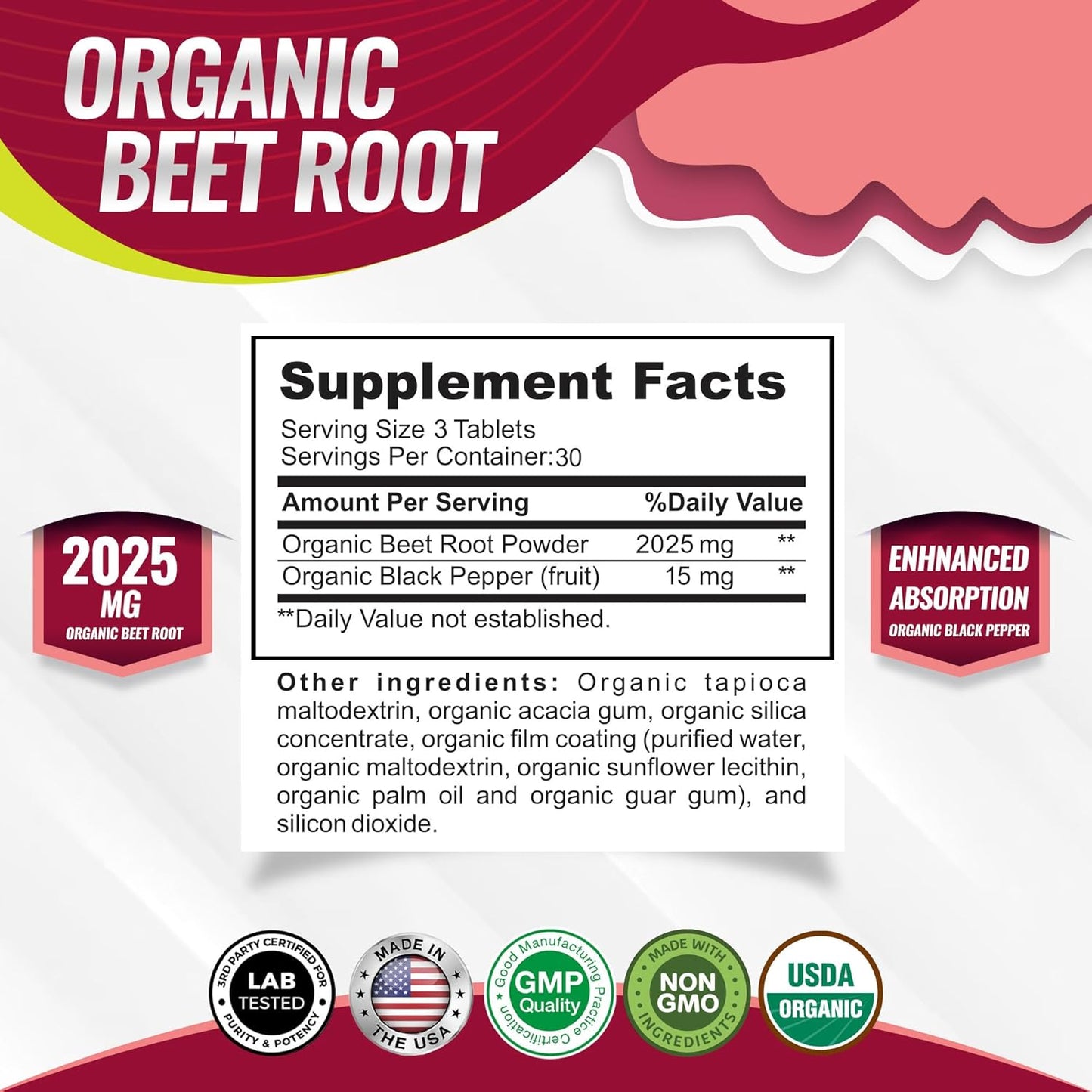 Toplux Organic Beet Root Powder Tablets - 2040mg Natural Nitric Oxide Beets to Support