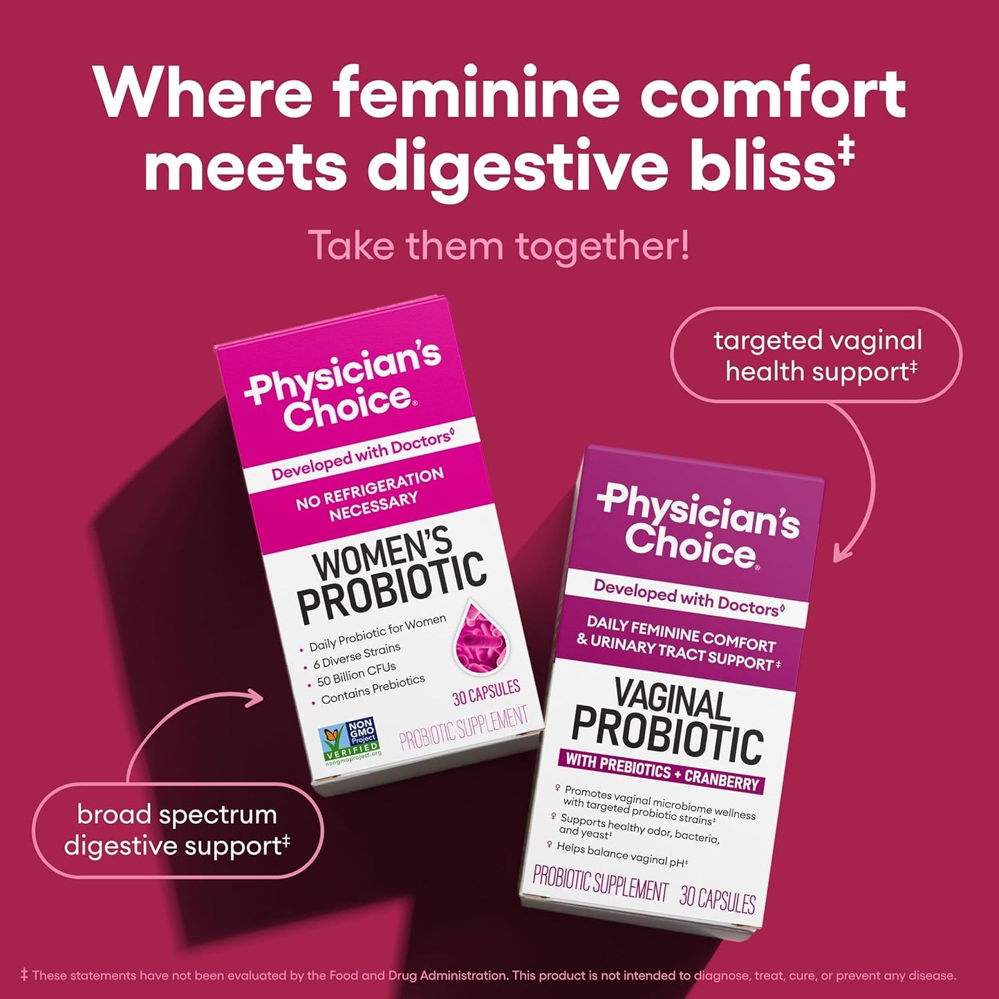 PH Balance, Digestive, UT, & Feminine Health - 50 Billion CFU - 6 Unique Strains for Women - Organic Prebiotics, Cranberry Extract+ - Probiotic - 60 CT