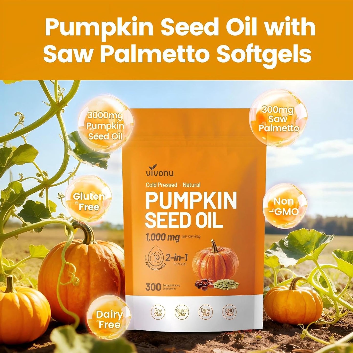 Pumpkin Seed & Saw Palmetto Oil Softgels | Dual-Herb Support for Hair Growth, Bladder & Prostate Health300Count