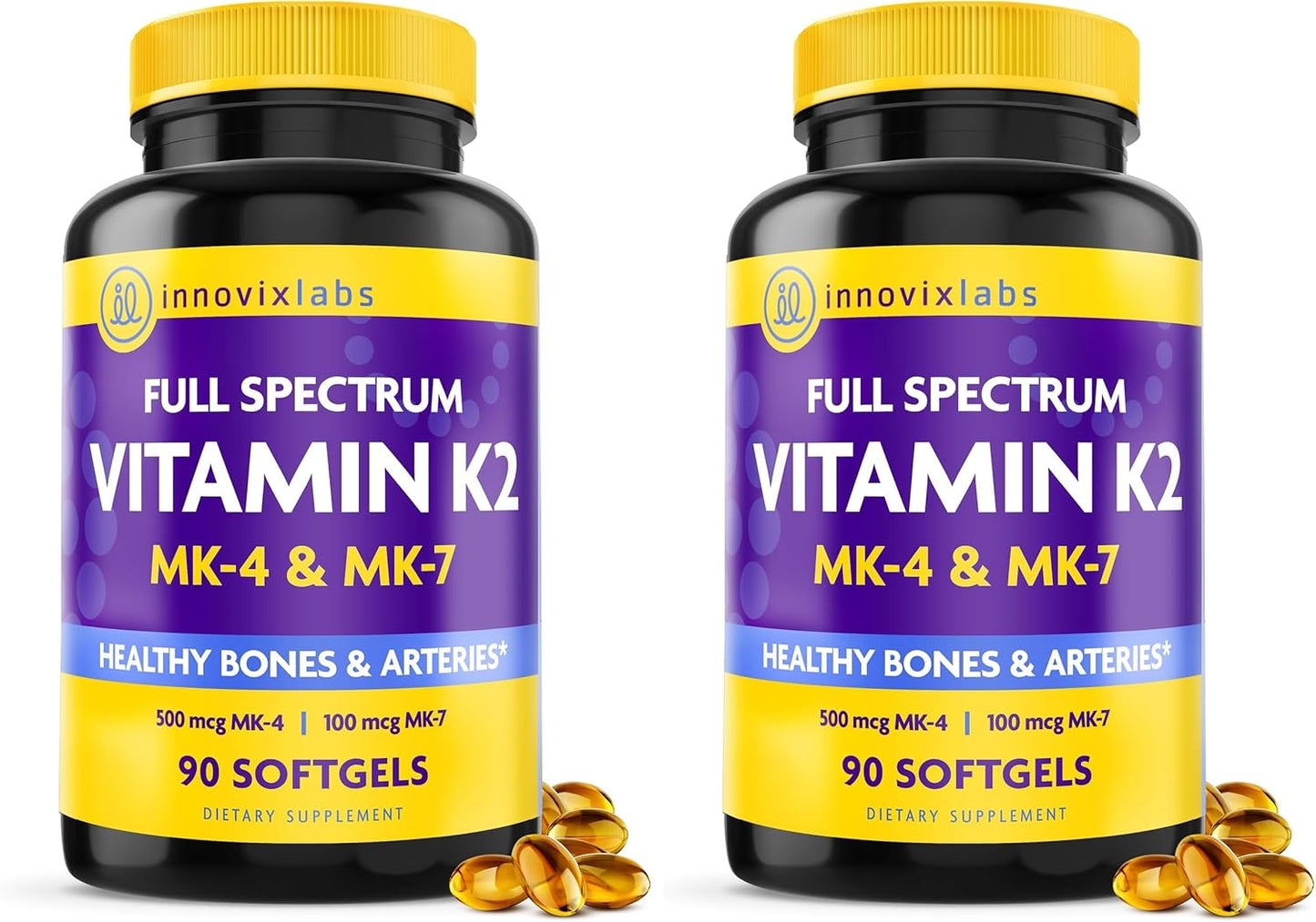 InnovixLabs Full Spectrum Vitamin K2-90 Softgels with 600 mcg of Trans Form MK7 and MK4 - Supports General Health and Bone Strength - Soy and Gluten Free K2 Vitamin Supplement