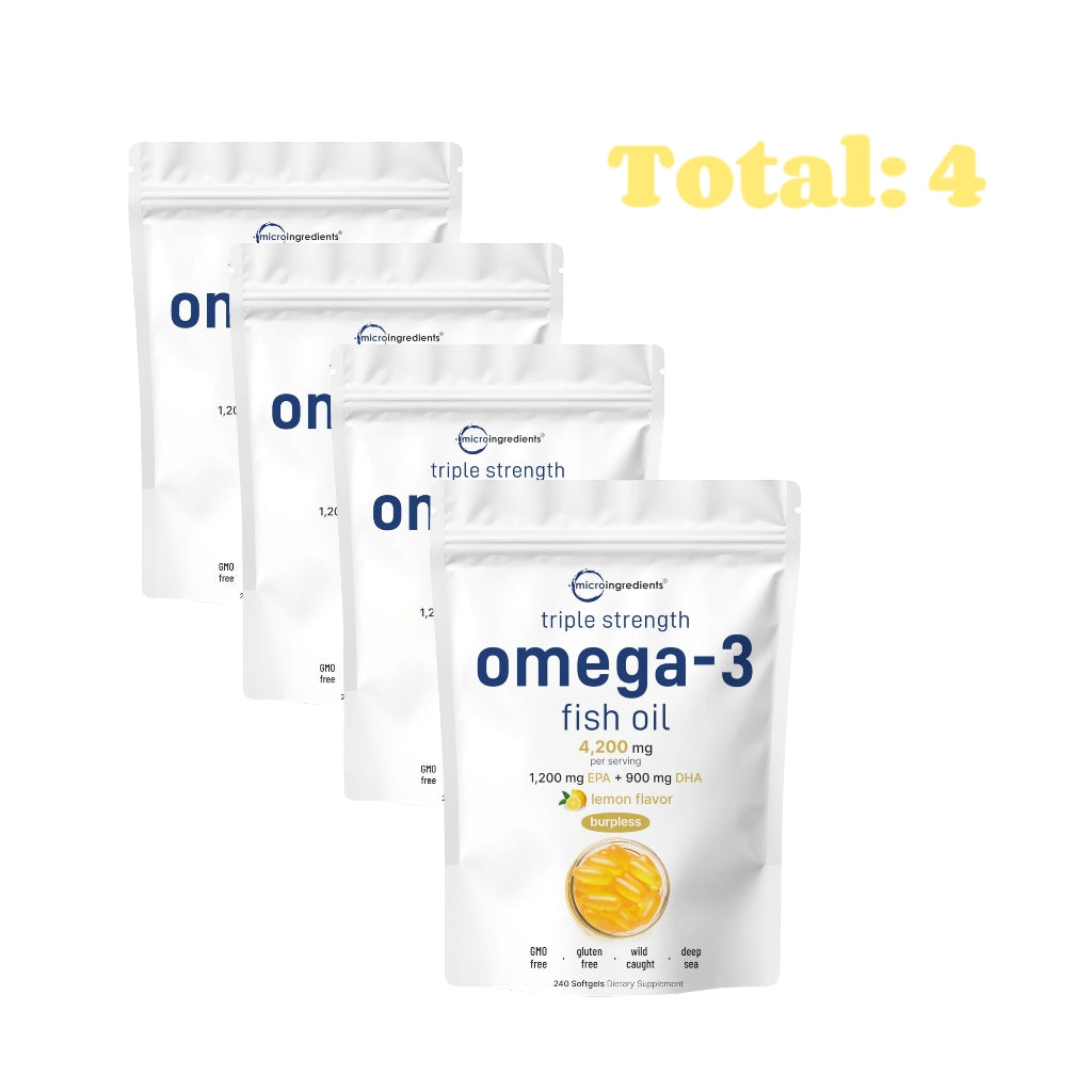 Omega 3 Fish Oil Supplements 4,200mg Per Serving| Lemon Flavored Burpless | EPA 1200mg + DHA 900mg