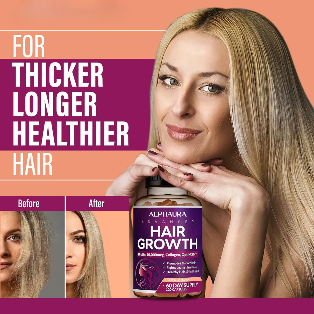 24-in-1 Advanced Hair Growth Vitamins - Biotin 10,000 mcg + Collagen & MSM