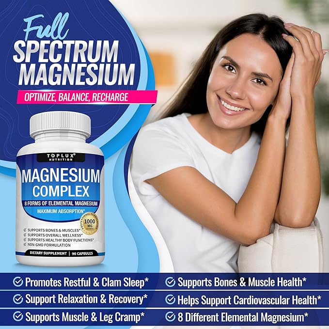High-Absorption Magnesium Complex | 1000mg with Glycinate, Citrate, Malate for Bone, Muscle & Energy Support | Vegan, 90 Capsules