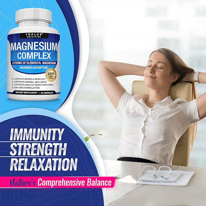 High-Absorption Magnesium Complex | 1000mg with Glycinate, Citrate, Malate for Bone, Muscle & Energy Support | Vegan, 90 Capsules