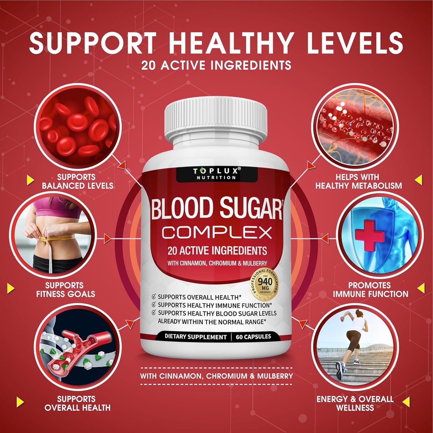 Blood Sugar Complex-Supports healthy balanced blood sugar levels-Advanced Formula with 20 Essential Active Ingredients