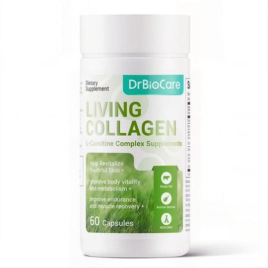 Living Collagen L-Carnitine Complex Supplement, Grass Fed Bovine Collagen Peptides, Non-GMO, 60 Capsules
