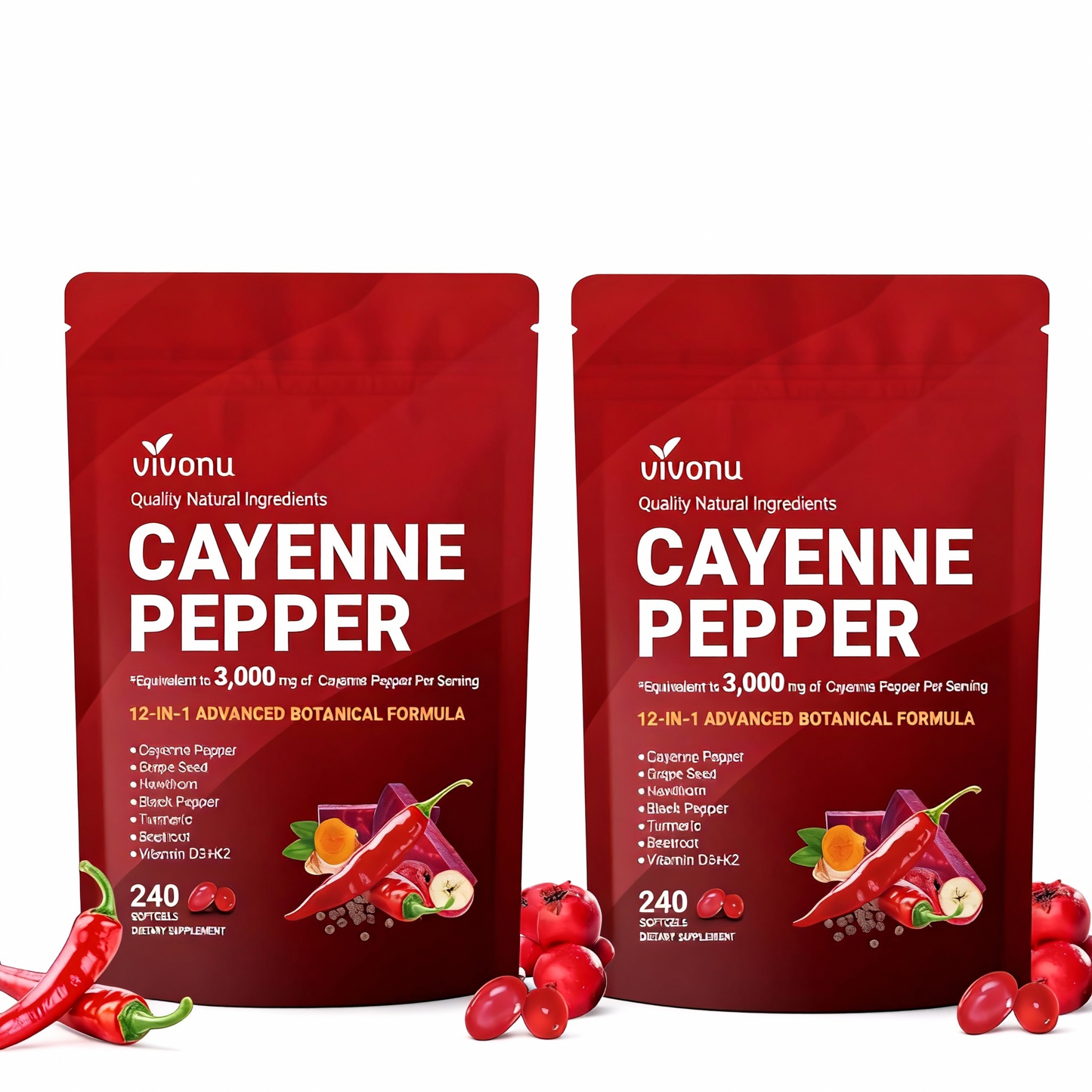 Nature’s Wellness Cayenne Pepper Heart & Vessel Support – Full Spectrum Formula with Vitamins & Botanicals, 240 Capsules