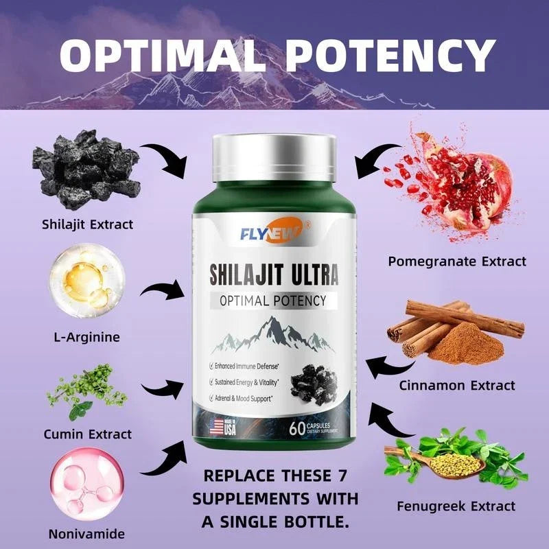 Flynew Shilajit Ultra Optimal Potency, Energy and Immune Support 60 Count