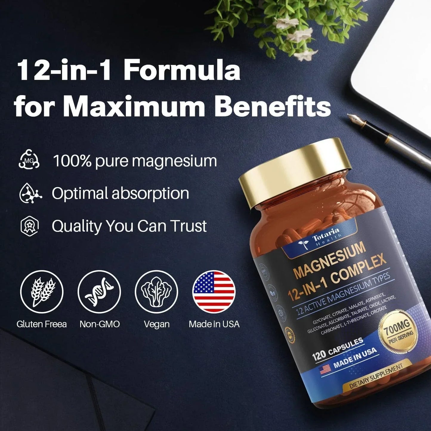 Magnesium 12 in 1 Complex 700mg - Glycinate Citrate Malate Taurate.4